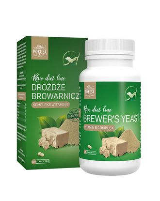Pokusa RawDiet Brewer's Yeasts 120tbl. -  drożdże piwne da psa i kota, suplement diety poprawiający kondycję układu nerwowego, odpornościowego, skóry i sierści