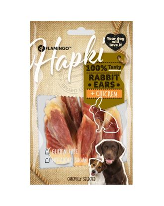 Flamingo Hapki Rabbit Ears Chicken 85g - naturalny przysmak dla psa, uszy królika z kurczakiem