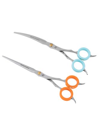 P&W Asian Style Set Scissors (Curved & Straight) 7" - profesjonalny zestaw nożyczek do strzyżenia w stylu azjatyckim, nożyczki extra gięte + proste + etui