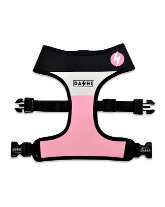 Dashi Stripes Pink & Black Neo Mesh Harness - bezuciskowe, dwustronne szelki dla psa, z neoprenu, paski