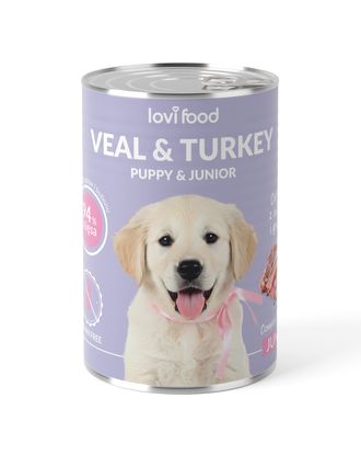 Lovi Food Junior & Puppy Veal & Turkey - mokra karma dla szczeniaka i juniora, z cielęciną, indykiem i gruszką - 400g