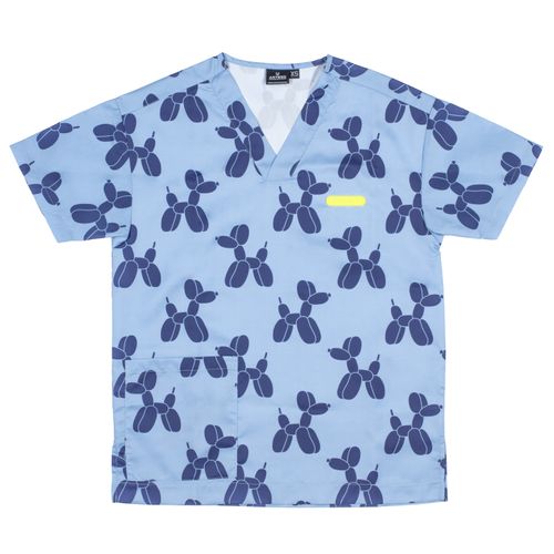 Artero Denver Smock Blue - niebieska bluza groomerska unisex, z rzepami w talii, wzór w balonowe pudle