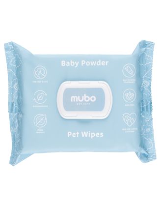Mubo Baby Powder Pet Wipes 100szt. - delikatne chusteczki z aloesem dla psa i kota, o zapachu dziecięcego pudru 15x30cm