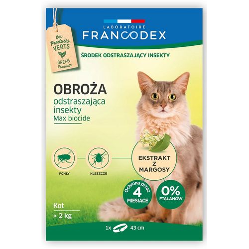 Francodex Repellent Collar - obroża przeciw insektom dla kotów powyżej 2kg (43cm)