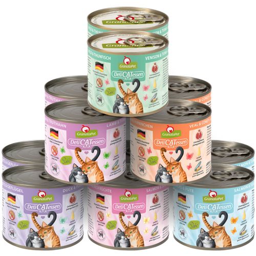 Zestaw karm GranataPet DeliCatessen 12x 200g - bezzbożowa mokra karma dla kota, mix 6 smaków, zestaw 1