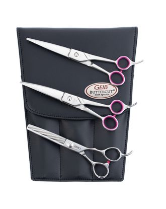 Geib Gator Scissors Set 7,5" - zestaw profesjonalnych nożyczek i degażówek (40 ząbków) z japońskiej stali nierdzewnej, 3 sztuki