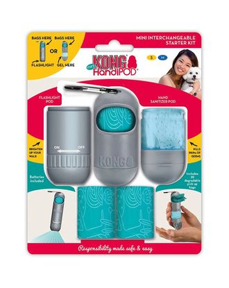KONG Mini HandiPOD Interchangeable Starter Kit - zestaw mały zasobnik na woreczki dla psa z płynem dezynfekującym i latarką