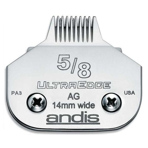 Ostrze Andis UltraEdge nr 5/8 do skracania sierści na długość 0,8mm. Wykonane z wysokiej jakości stali. Idealnie sprawdza się przy pracy w okolicach łapek, pyszczka, oraz w miejscach trudno dostępnych dla standardowego, szerszego ostrza.