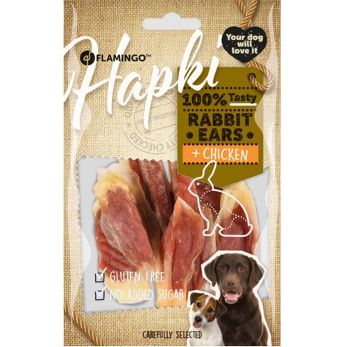 Flamingo Hapki Rabbit Ears Chicken 85g - naturalny przysmak dla psa, uszy królika z kurczakiem