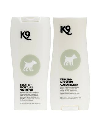 K9 Keratin+ Moisturizing Set - zestaw szampon + odżywka z keratyną, regenerująco-nawilżający sierść psa i kota