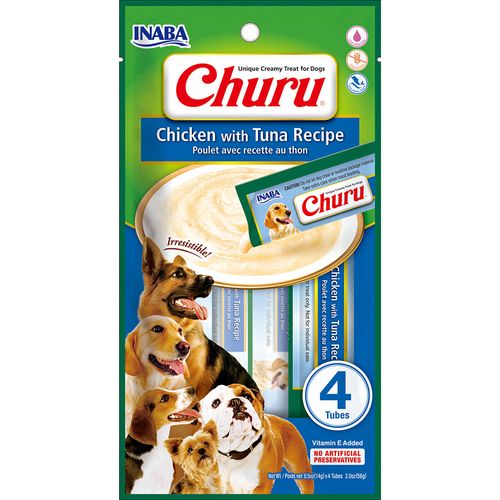 Inaba Creamy Churu Dog Treats 4x14g - kremowy przysmak dla psa, kurczak i tuńczyk