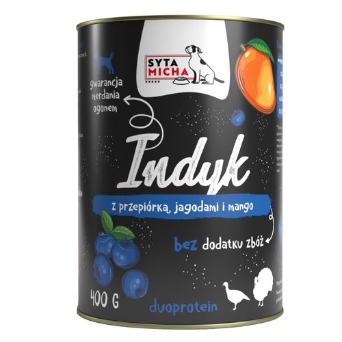 Syta Micha indyk z przepiórką, jagodami i mango 400g - bezzboźowa mokra karma dla dorosłego psa