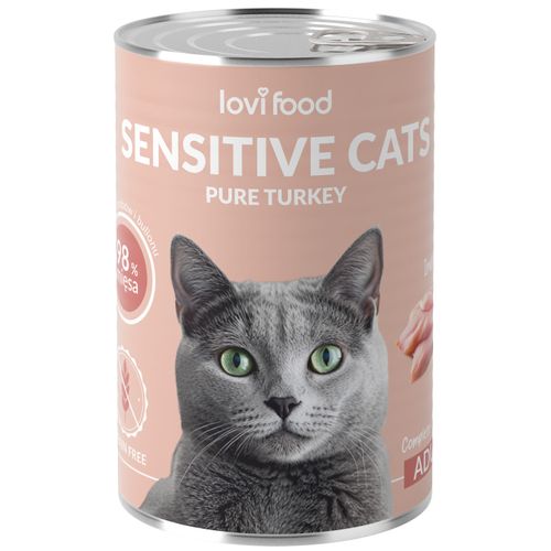 Lovi Food Cat Sensitive Pure Turkey 400g - monobiałkowa mokra karma dla kotów wrażliwych, z indykiem