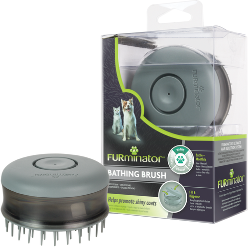 FURminator Bathing Brush szczotka do kąpieli zwierząt, z dozownikiem na szampon lub odżywkę.