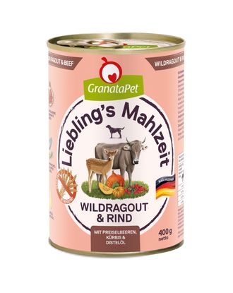 GranataPet Venison Ragout & Beef - bezzbożowa mokra karma dla psa, dziczyzna i wołowina
