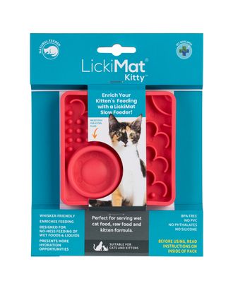 LickiMat Kitty - mała mata spowalniająca jedzenie dla kociąt i kotów dorosłych, z wbudowaną miseczką