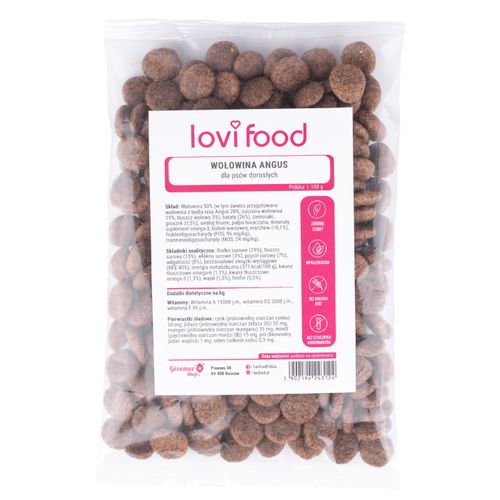 Lovi Food Wołowina Angus 100g - próbka karmy dla psa, bezzbożowa dla psa, z batatami i marchewką