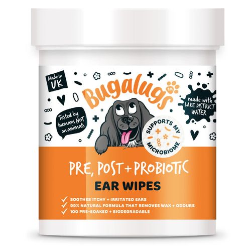 Bugalugs Pre, Post + Probiotic Ear Wipes for Dogs 100szt. - probiotyczne waciki do czyszczenia uszu psa