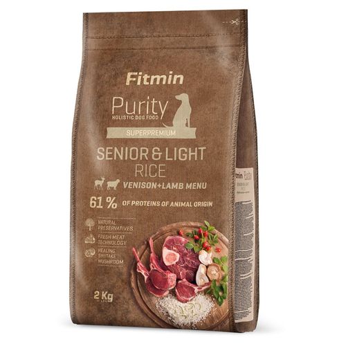 Fitmin Purity Senior Light Venison & Lamb 2kg - pełnowartościowa karma dla psów z nadwagą oraz seniorów, z ryżem, jagnięciną i dziczyzną