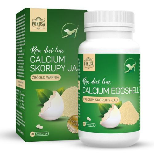 Pokusa RawDietLine Calcium Eggshell 120tbl. - preparat ze skorupek jaj kurzych, wzmacniający kości i zęby