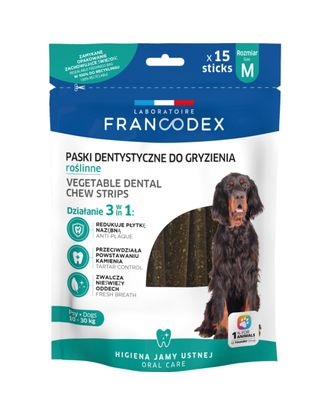 Francodex Dental Chews 15szt. - przysmaki dentystyczne dla średnich psów, usuwające kamień i brzydki zapach z pyska