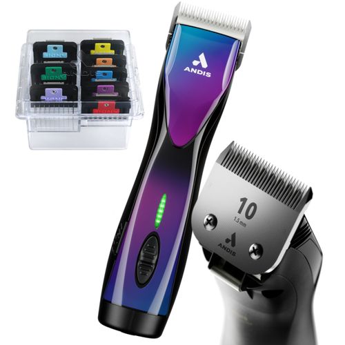Andis Pulse ZR II Purple Galaxy + Comb Set - profesjonalna maszynka bezprzewodowa z ostrzem CeramicEdge nr 10 (1,5mm), 2 akumulatorami i nasadkami