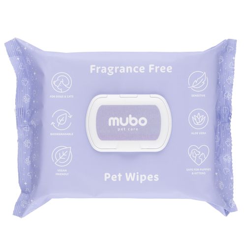 Mubo Fragrance Free Pet Wipes 100szt. - bezzapachowe chusteczki dla psa i kota, 15x30cm