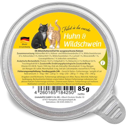 GranataPet Filet à la carte Chicken & Wild Boar - mokra karma dla kota, soczyste fileciki w sosie własnym, kurczak i dziczyzna