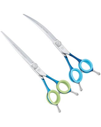 P&W Asian Style Set Scissors (Extra Curved & Straight) 7" - zestaw nożyczek do strzyżenia w stylu azjatyckim, nożyczki extra gięte + proste + etui