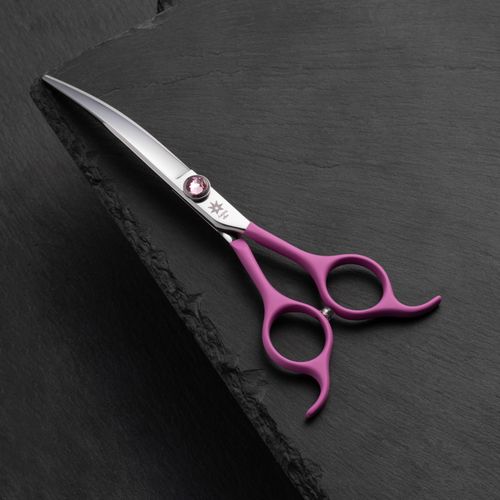 Blovi Amber Line Curved Scissors - nożyczki groomerskie gięte z ozdobną śrubą, różowe