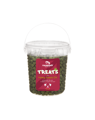 Recosnack Hemp to pyszne, aromatyczne przysmaki z olejem z nasion konopi, roślin mających ogromny potencjał leczniczy. Bardzo chętnie jedzone przez psy.