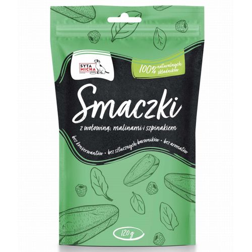 Smaczki z wołowiną, malinami i szpinakiem, treserki dla psa 120g