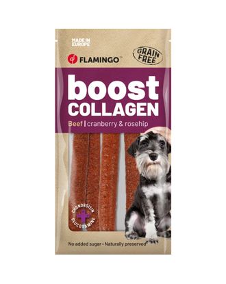 Flamingo Boost Sausage With Beef & Collagen 600g - kiełabasa dla psa, kolagenowy przysmak z wołowiną, 6 szt.