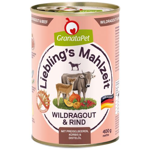 GranataPet Venison Ragout & Beef - bezzbożowa mokra karma dla psa, dziczyzna i wołowina
