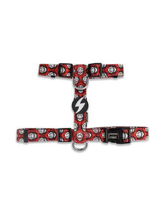 Dashi La Casa De Papel Mask Back Harness - regulowane szelki guard dla psa, motyw z serialu Dom z Papieru, czerwono-czarne