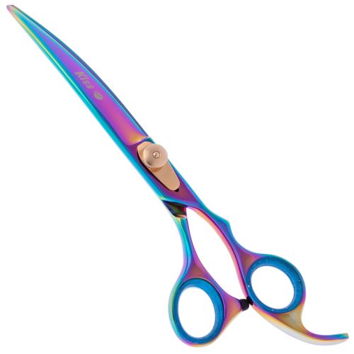 Geib Gold Rainbow Kiss Curved Scissors - wysokiej jakości nożyczki gięte z mikroszlifem i tęczowym wykończeniem