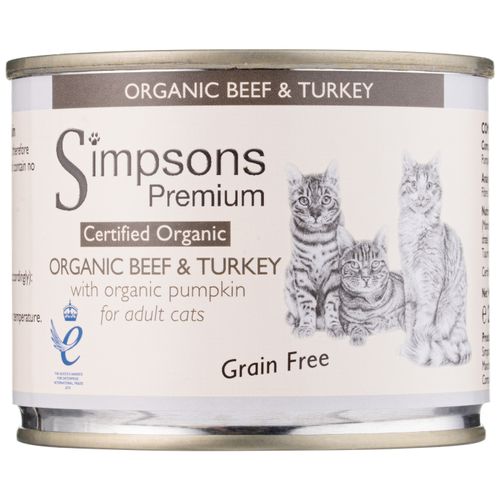 Simpsons Premium Cat Organic Beef & Turkey - bezzbożowa mokra karma dla kota, wołowina, indyk, dynia