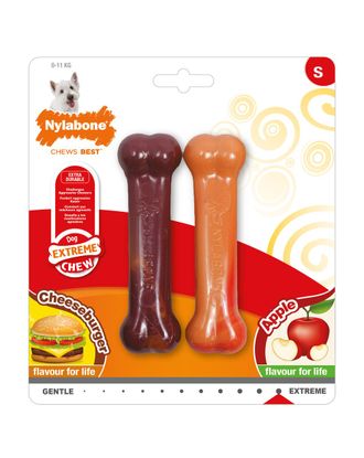 Nylabone Extreme Bone Twin Pack - zestaw gryzaków dla psa, o smaku wołowiny z serem i jabłek