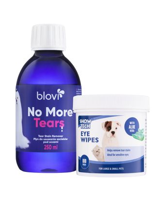 Blovi No More Tears 250ml + Eye Wipes 100szt. - zestaw do usuwania przebarwień pod oczami u psów i kotów