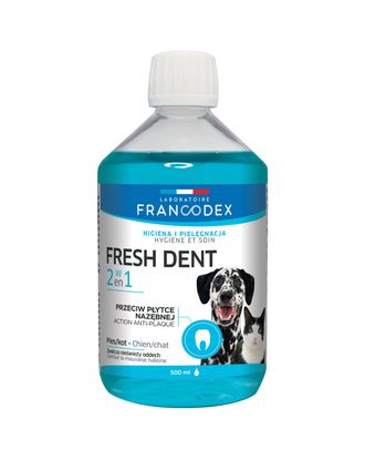 Francodex Fresh Dent 2w1 - płyn do higieny jamy ustnej psów i kotów, z wyciągiem z granatu, dodatek do wody - 500ml