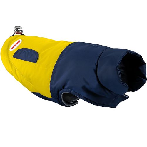Record Style Coat - sportowa kurteczka dla psa zapinana na rzepy, granatowo-żółta