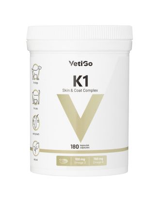 VetiGo K1 Skin & Coat Complex - omega 3 dla psa i kota, suplement na skórę i sierść - 180kaps.