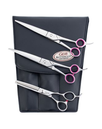 Geib Gator Scissors Set 8,5" - zestaw profesjonalnych nożyczek i degażówek (30 ząbków) z japońskiej stali nierdzewnej, 3 sztuki