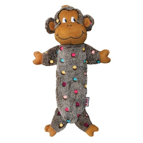 KONG Low Stuff Speckles Monkey L 40cm - szeleszcząca zabawka dla psa, małpa z małą ilością wypełnienia