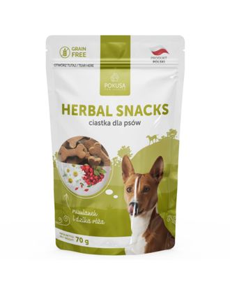 Pokusa Natural Herbal Snacks 70g - wegetariańskie, ziołowe przysmaki dla psów, wspomagające pracę układu pokarmowego