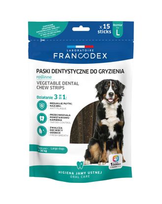 Francodex Dental Chews L 15szt. - przysmaki dentystyczne dla dużych psów, usuwające kamień i brzydki zapach z pyska