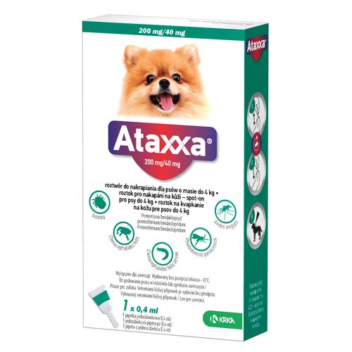Ataxxa 200 mg/40 mg - krople dla psa na pchły, kleszcze i komary
