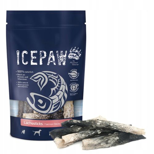 Icepaw Salmon Sticks 100g - przysmaki dla psa, 100% suszonej skóry z łososia