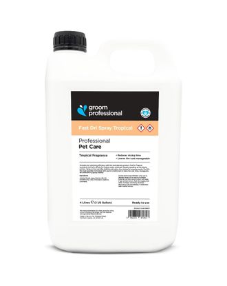 Groom Professional Fast Dri Spray Tropical - preparat redukujący czas suszenia sierści o 50%, o zapachu tropikalnym - 4L