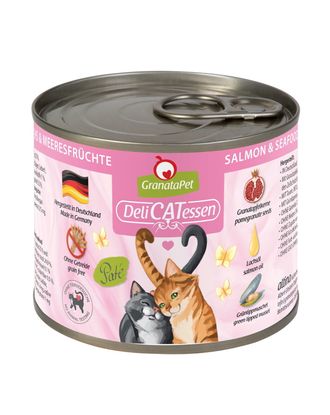 GranataPet DeliCatessen Salmon & Seafood - bezzbożowa mokra karma dla kota, łosoś i owoce morza - 200g